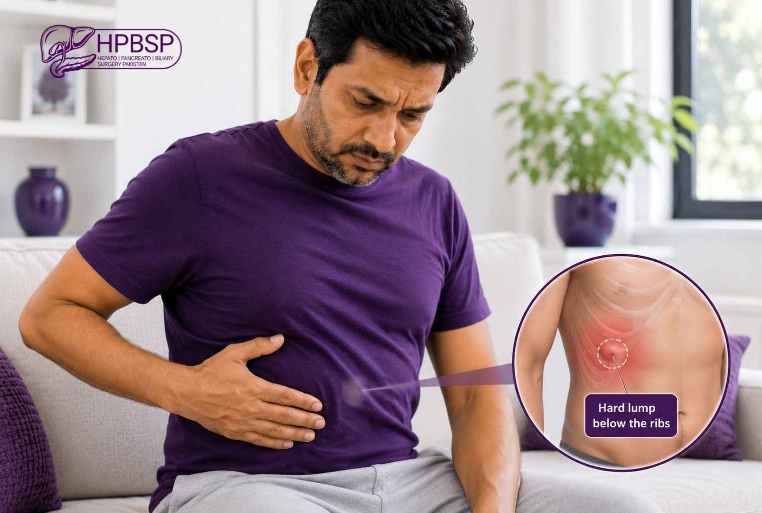 A hard lump below the ribs