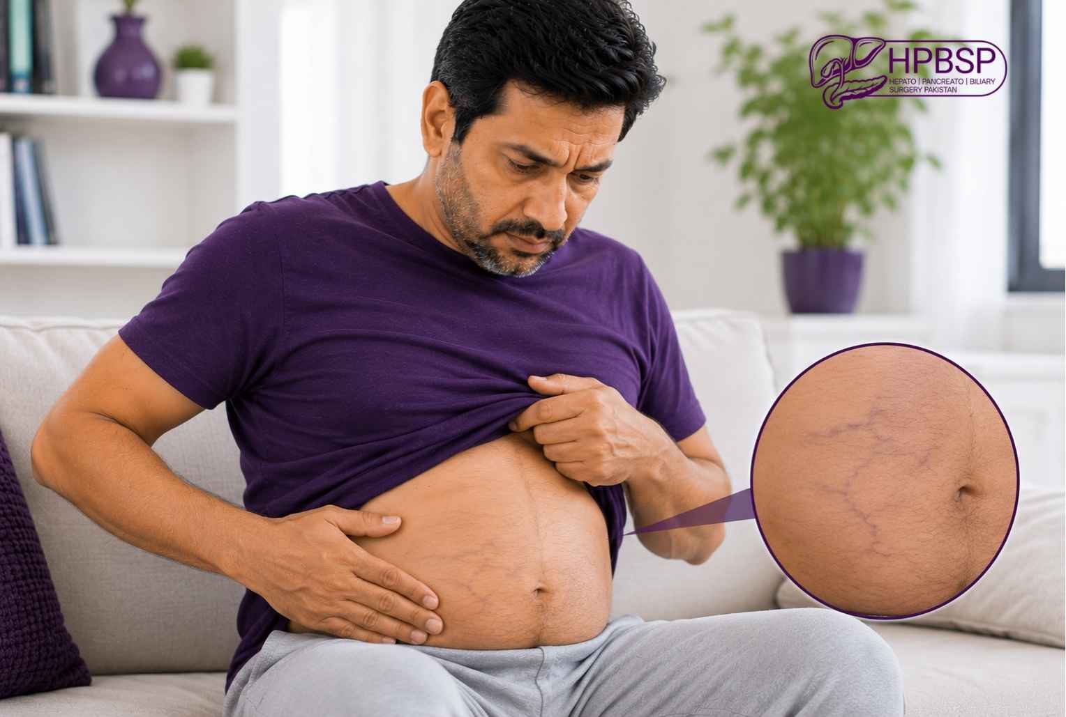 Swollen or visible veins in the abdomen