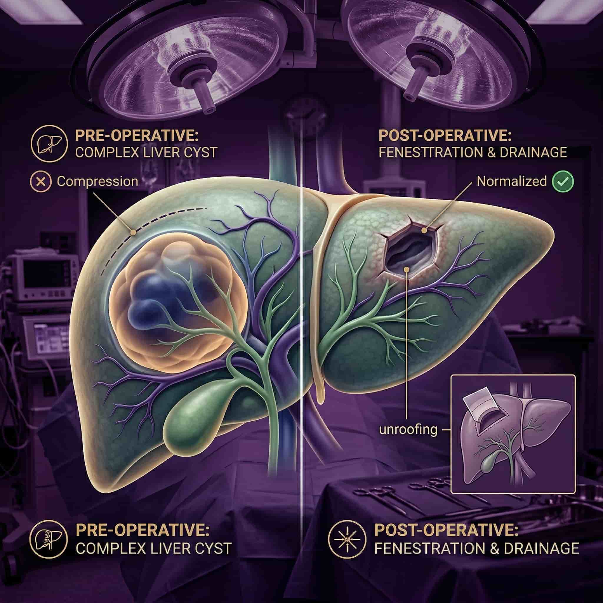 Clinical illustration of open liver cyst surgery