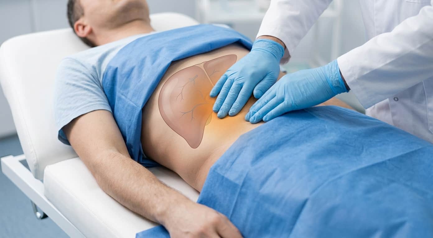 Specialist checking liver vitals and diagnostic screening data